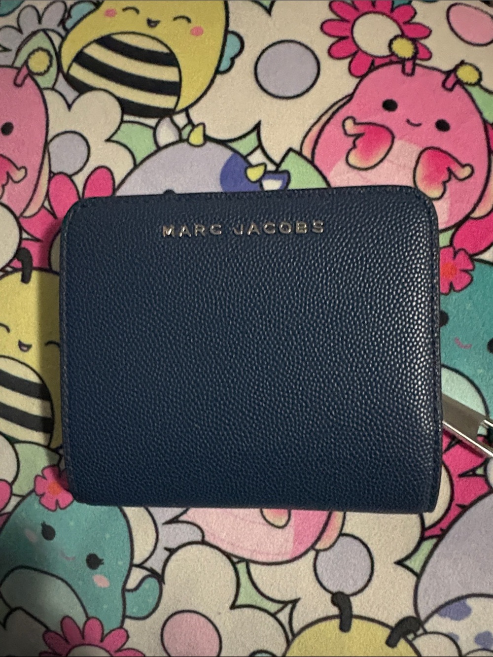 Marc Jacobs Navy Blue Pebbled Leather Zip Card Holder